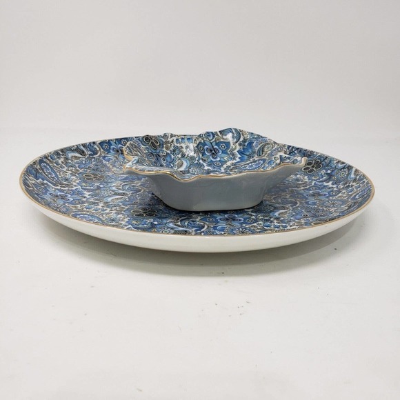 Norcrest blue floral paisley Japan plate trinket dish pitcher set porcelain 3 pc - Picture 7 of 16